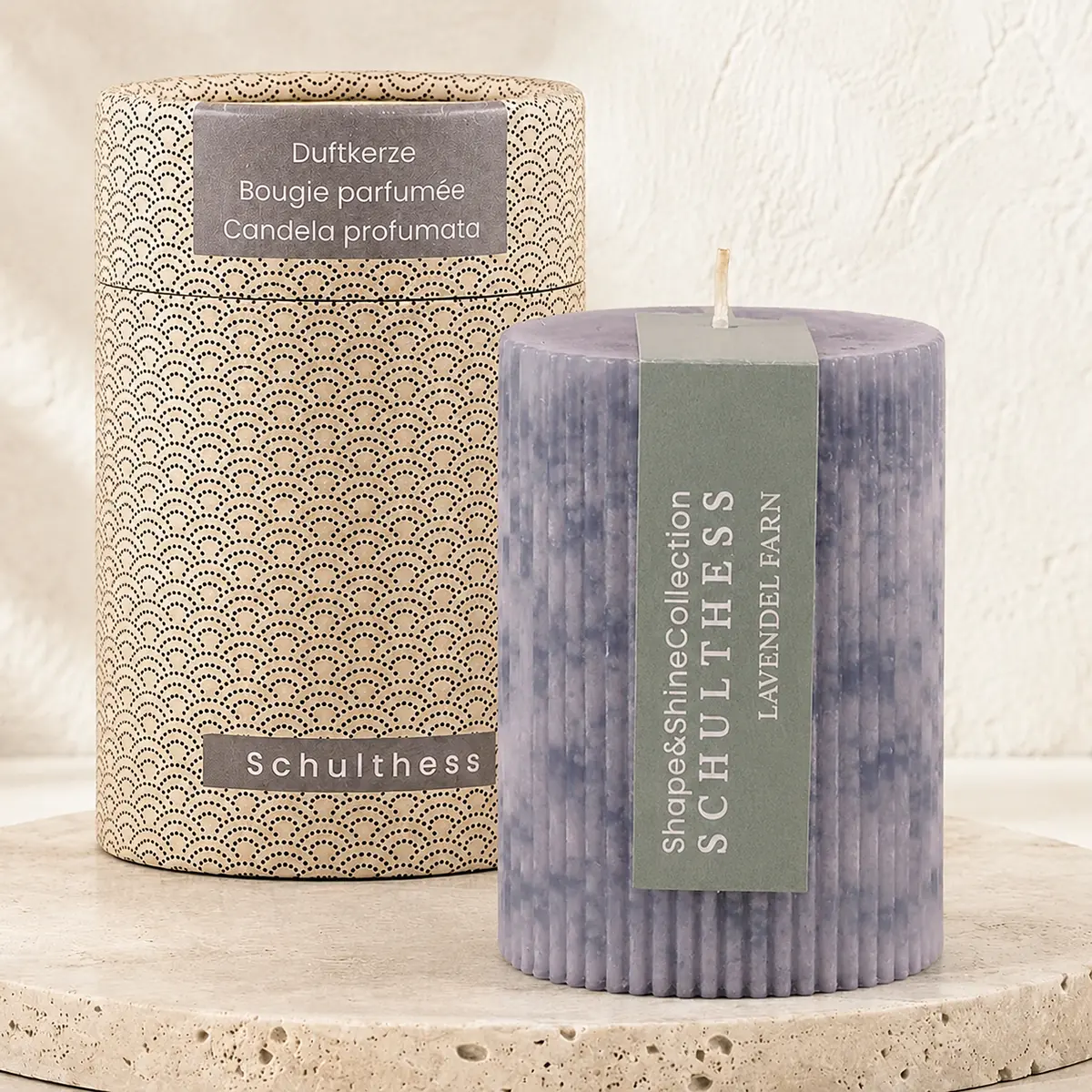 Schulthess Shape & Shine Duftkerze Lavendel Farn mit Verpackung