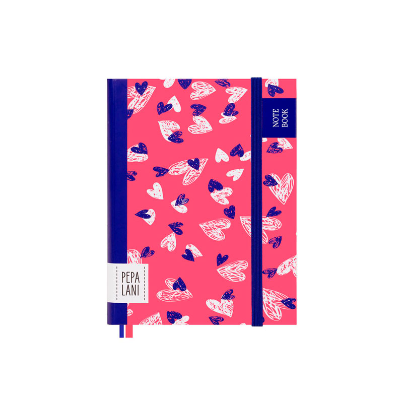Notebook "Hearts pink/white ", Format DIN A6 von Pepa Lani®