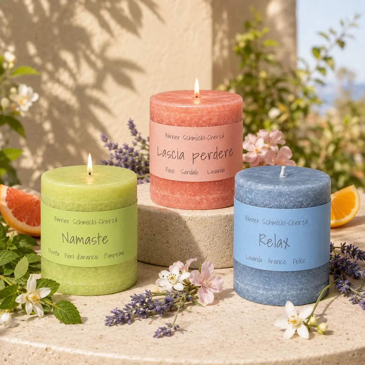 Farbenfrohe Schulthess Duftkerzen für Frühling und Sommer mit Blüten, Lavendel, Minze und Zitrusfrüchten