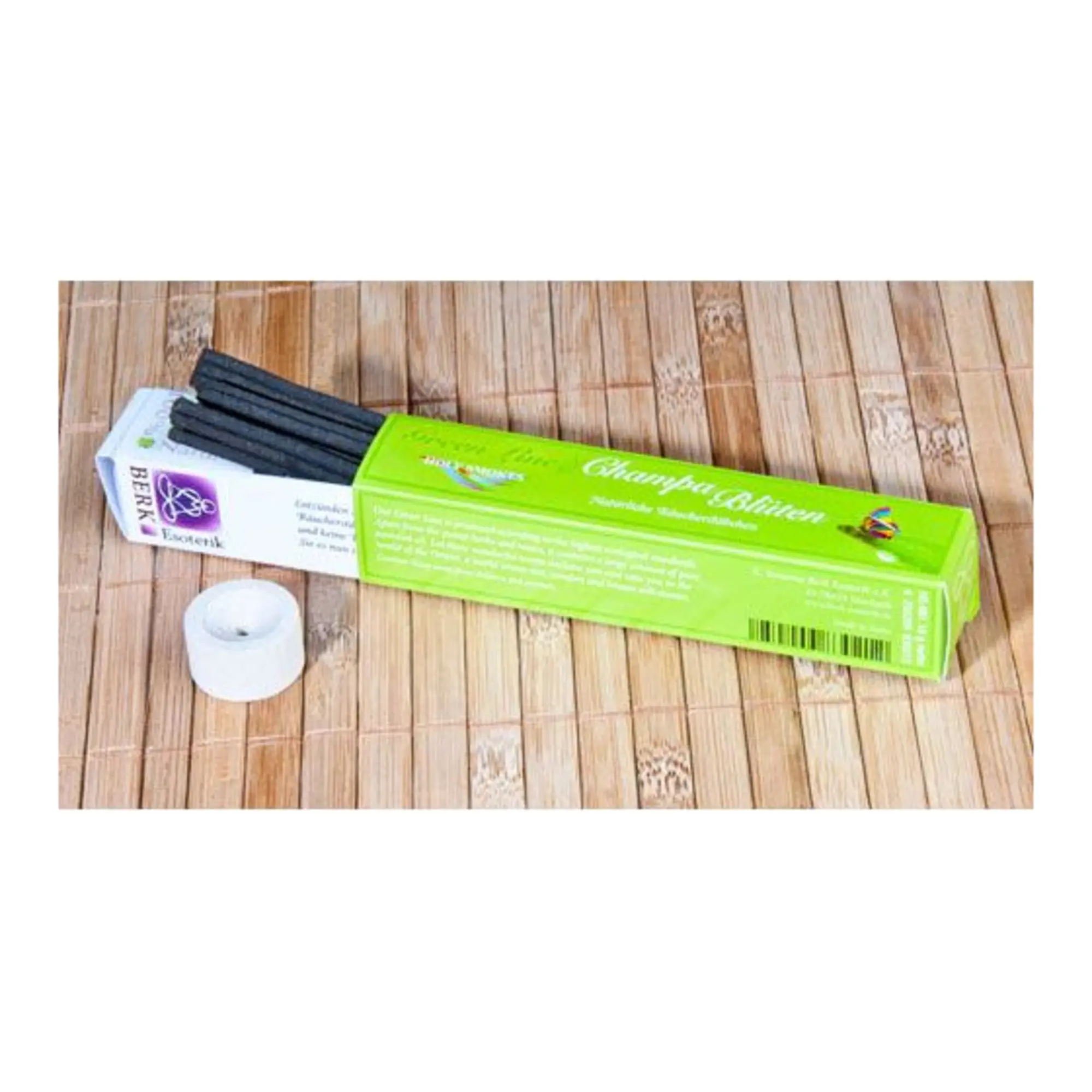Berk Green Line Champa Blüten Räucherstäbchen mit Verpackung, Räucherstäbchen und Keramikhalter
