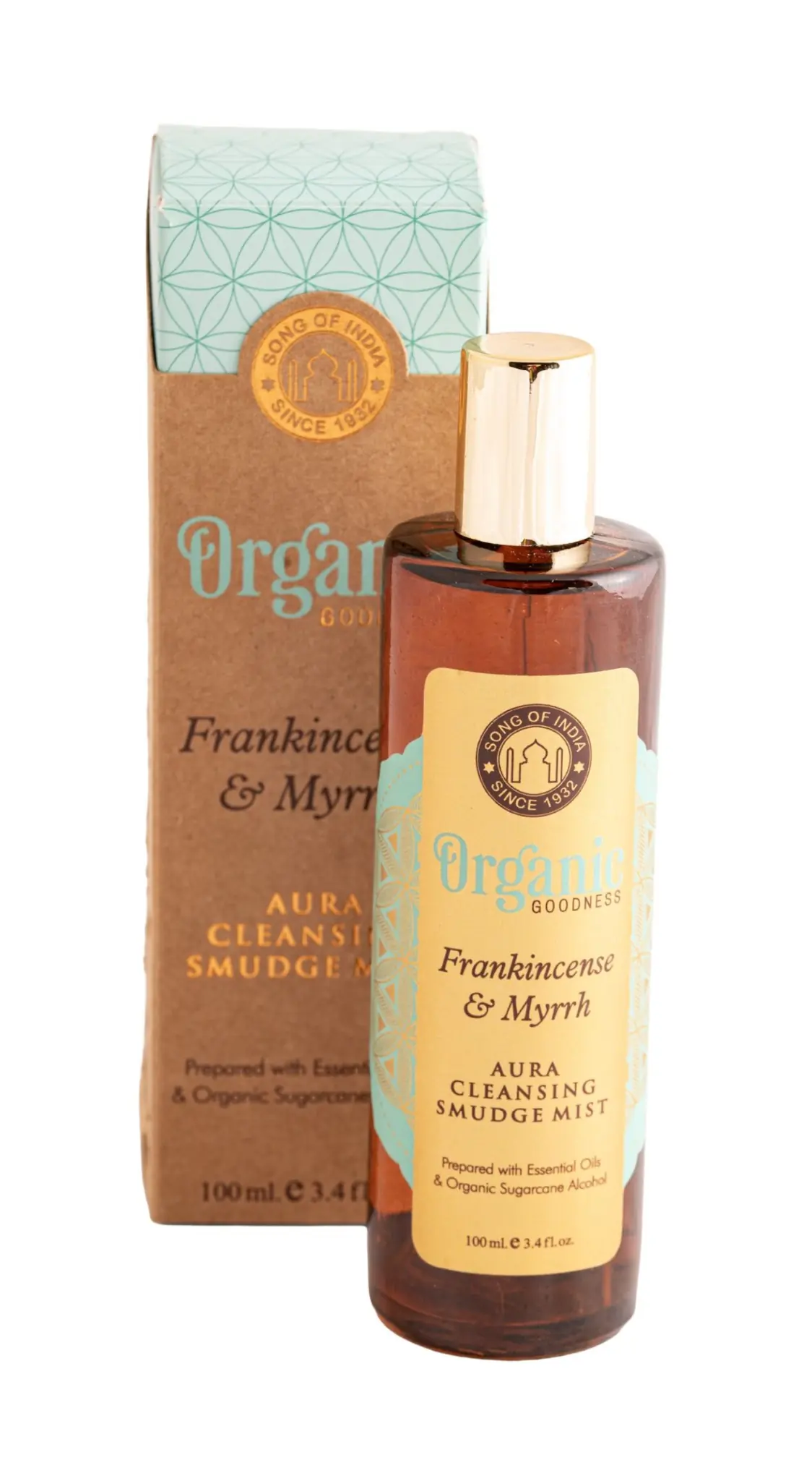 Song of India Frankincense & Myrrh Aura Cleansing Smudge Mist mit Verpackung