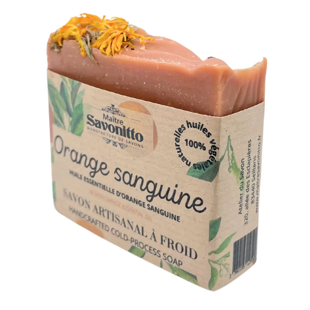 Maitre Savonitto Naturseife Orange sanguine 110 g in der Seitenansicht