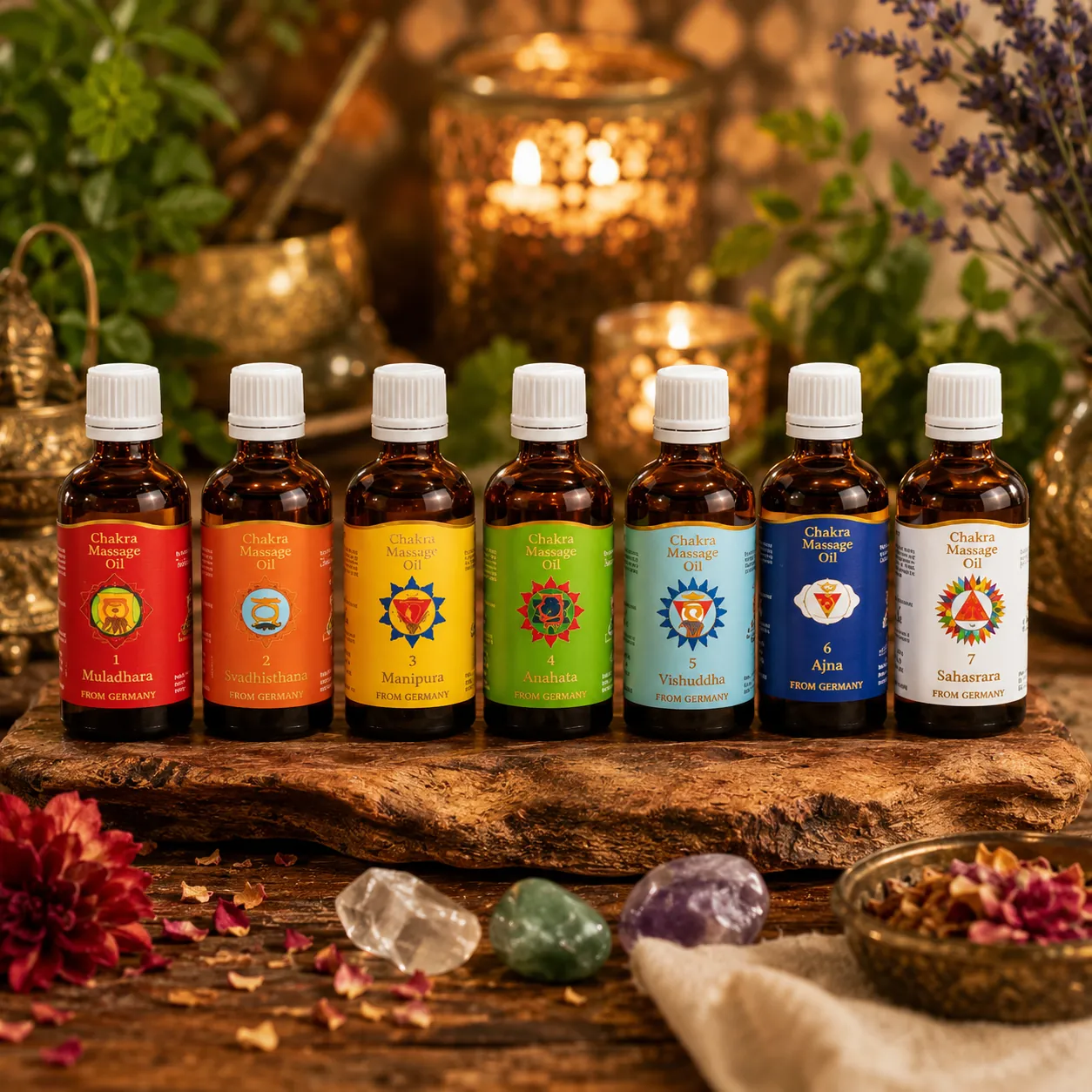 Ayurvedische Chakra Massageöle von Berk für die sieben Chakren – natürliche Pflege und achtsame Rituale