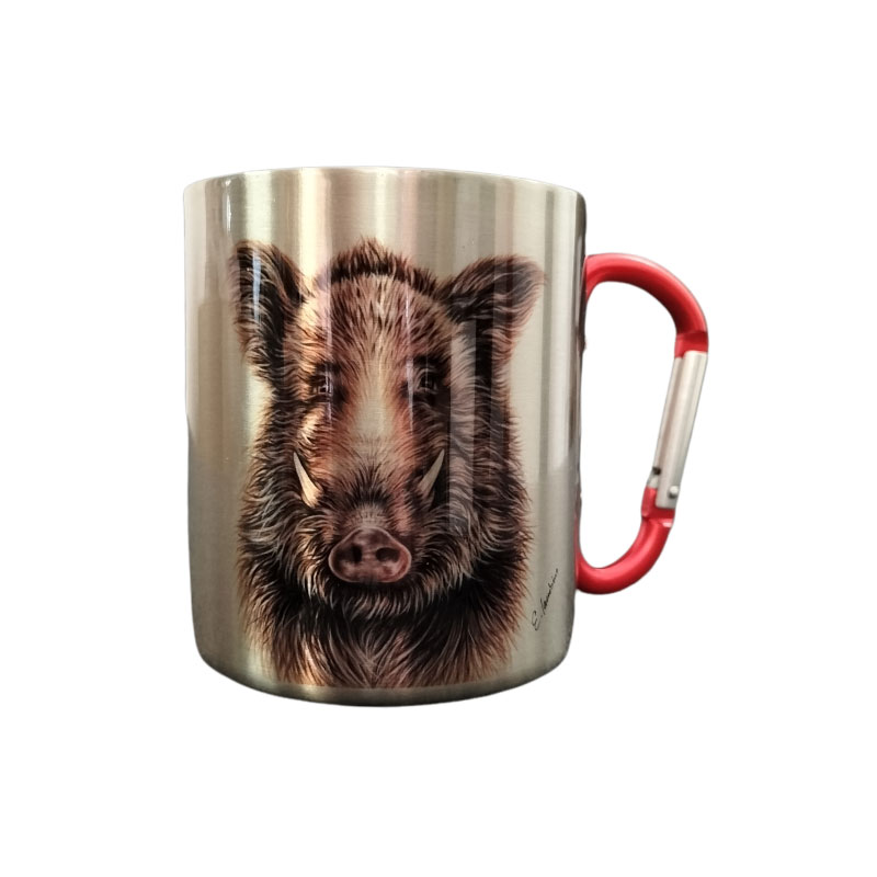 Wildschwein / die Edelstahltasse mit Karabinerhaken - von 5 Valleys 