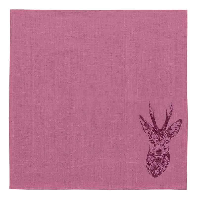 "Rehbock - Farbe Erika " - Serviette aus grauem Leinen - von Frohstoff