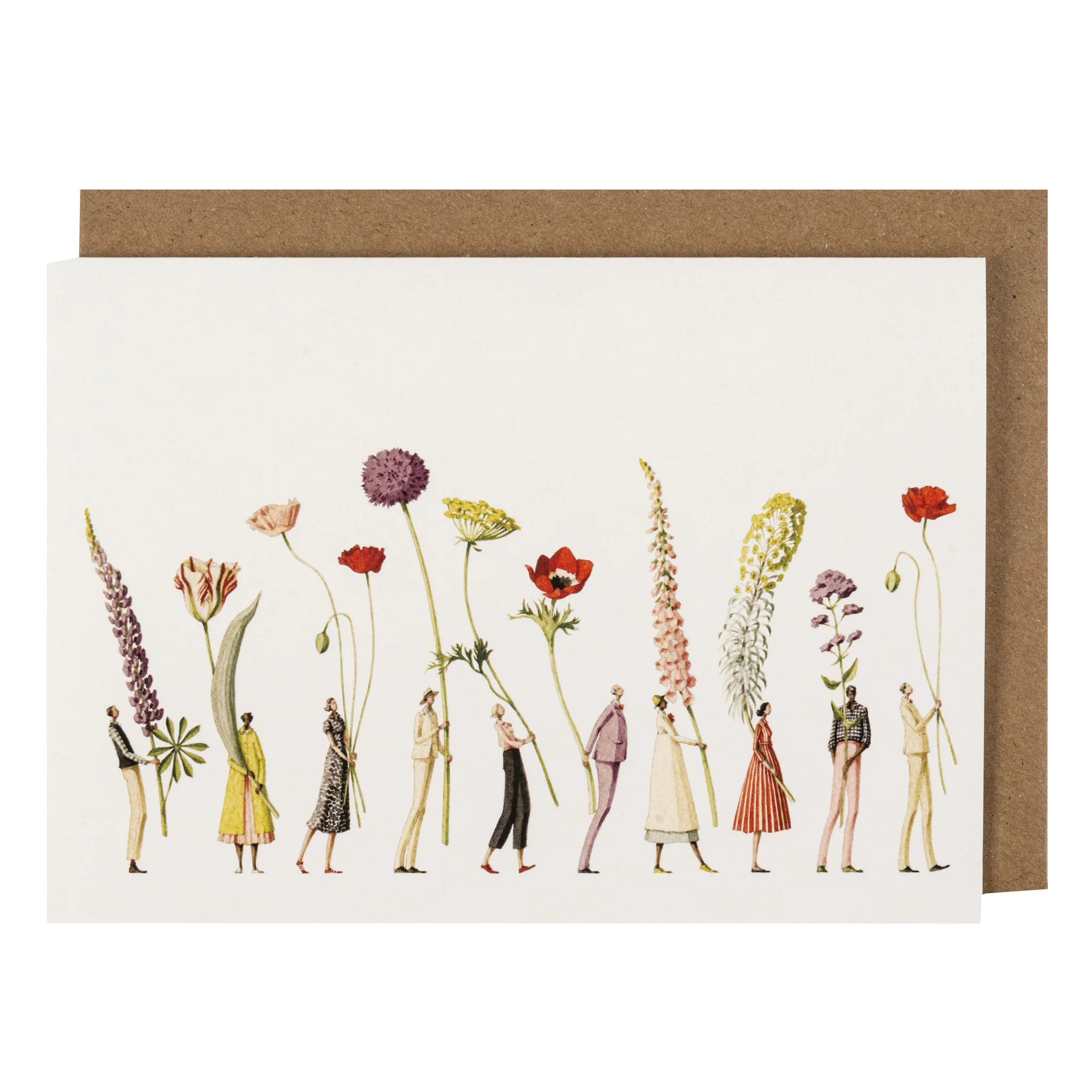 Laura Stoddart Grußkarte „Chelsea Parade“ mit eleganten Blumenfiguren und floraler Illustration auf cremefarbenem Hintergrund, inklusive Kraftpapier-Kuvert