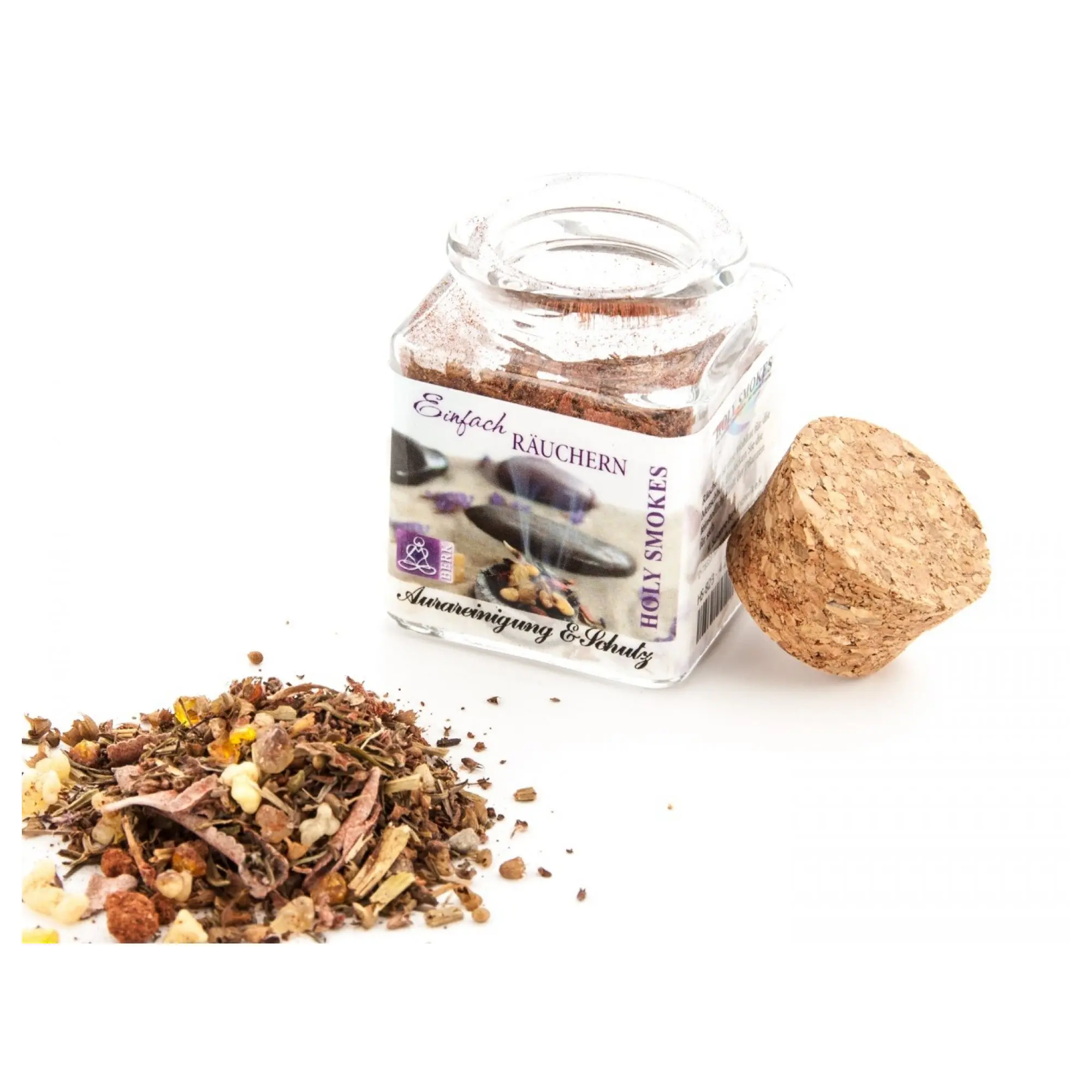 Berk Räuchermischung Aurareinigung und Schutz im Glas mit Thymian, Tulsi, Drachenblut und weiteren naturbelassenen Räucherstoffen.