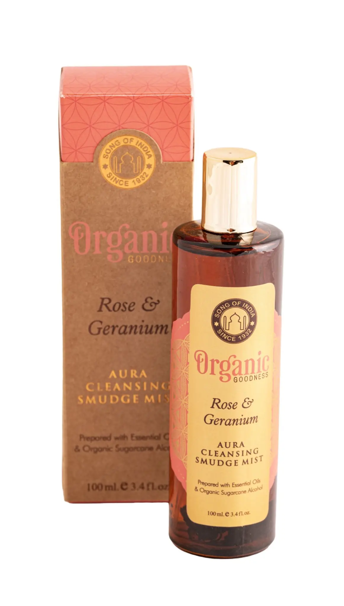 Song of India Rose & Geranium Aura Cleansing Smudge Mist mit Verpackung
