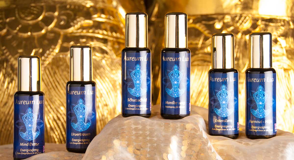 Aureum Lux Aura Sprays – hochschwingende Energiesprays für Schutz, Vertrauen, Erdung, Burnout-Hilfe und mentale Klarheit, harmonisieren das Energiefeld und stärken die Aura.