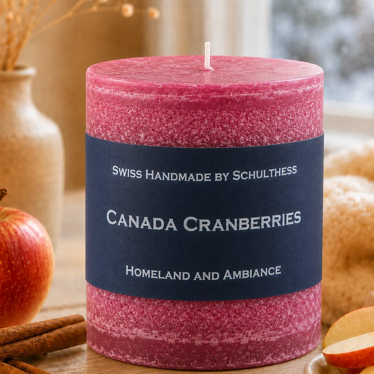 Schulthess Duftkerze Canada Cranberries in heller winterlicher Atmosphäre