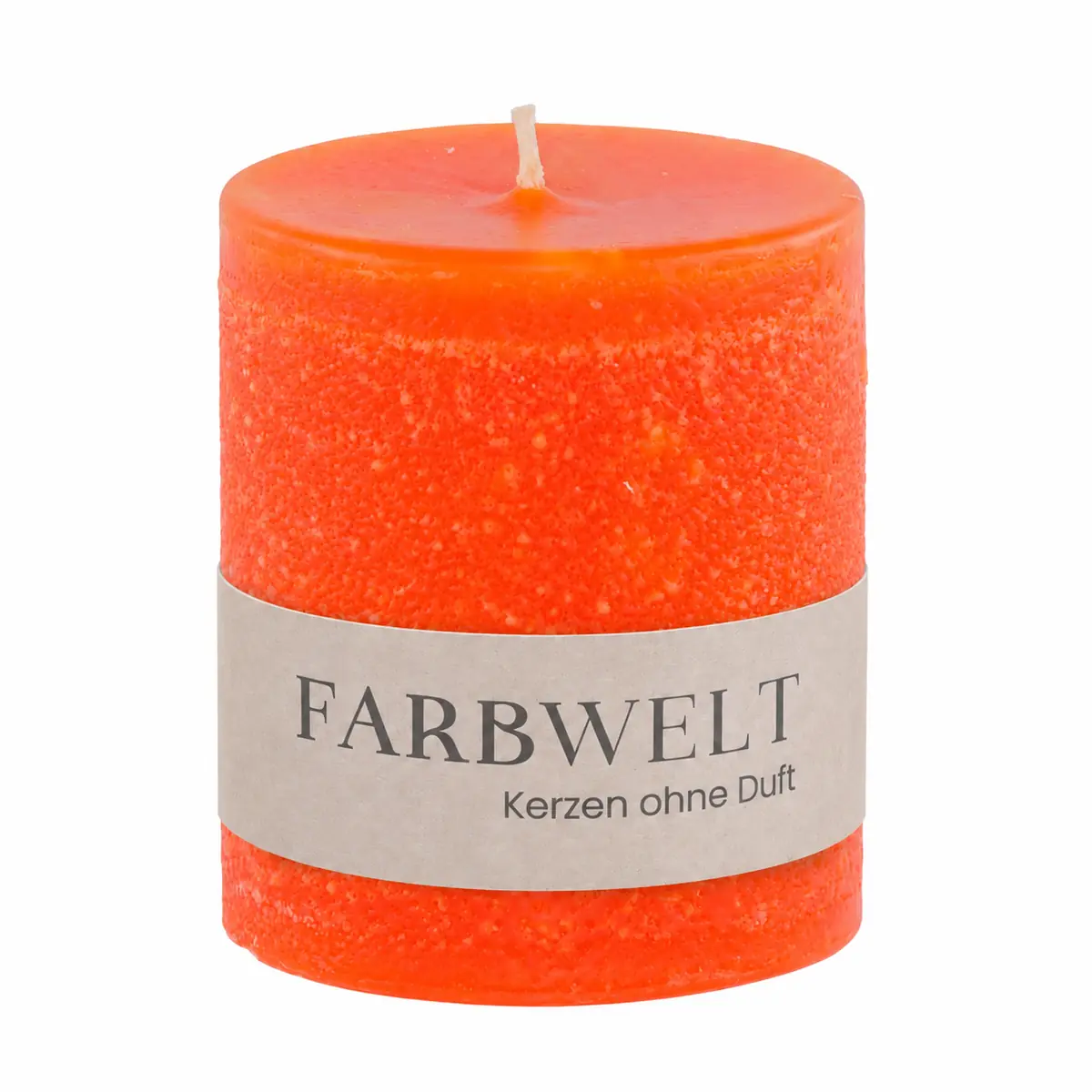 Schulthess Stumpenkerze Mandarine ohne Duft mit FarbwELT-Banderole