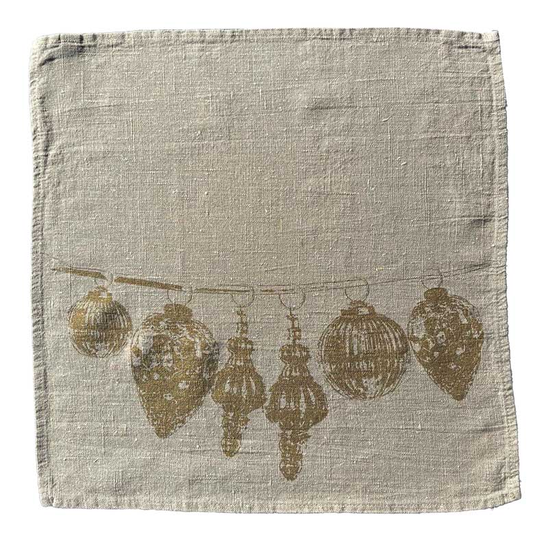"Weihnachtskugeln messing " - Serviette aus grauem Leinen - von Frohstoff