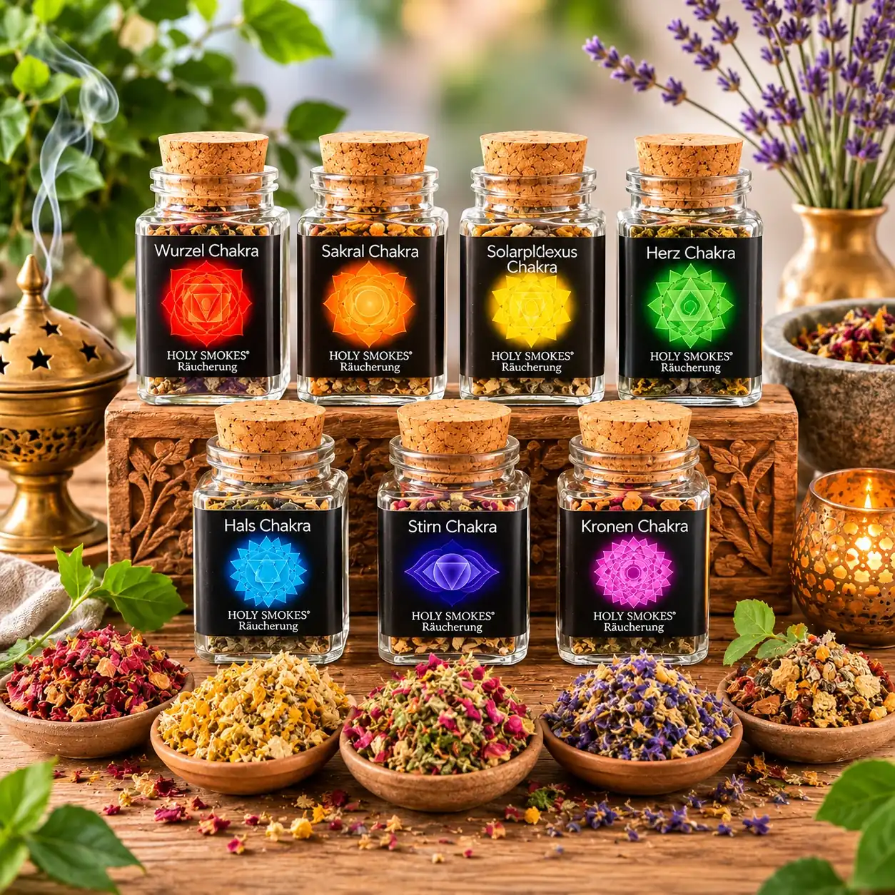 Berk Chakra Räucherwerk mit sieben Chakra Räuchermischungen aus natürlichen Kräutern, Harzen und Blüten