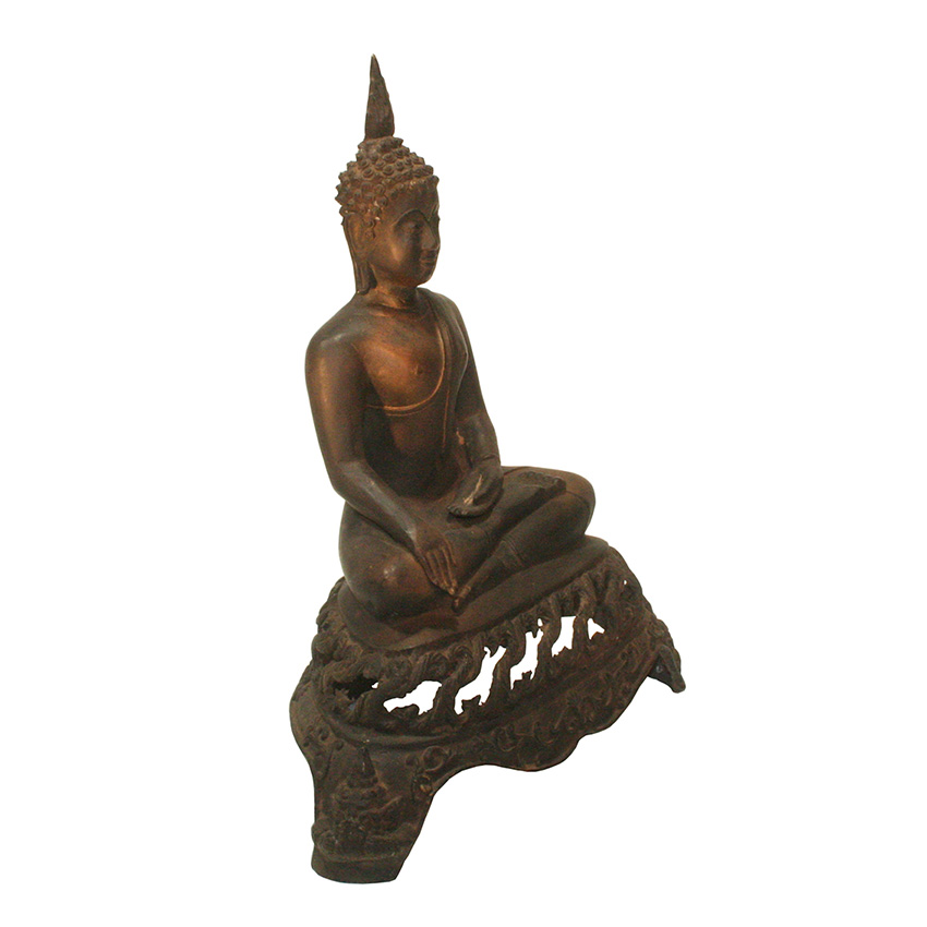 Siddharta Gautama Buddha Figur aus Bronze auf dem Flammenthron