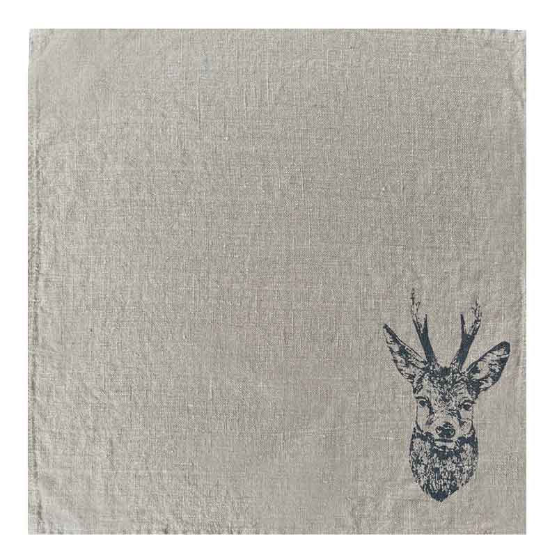 "Rehbock - Farbe anthrazit" - Serviette aus grauem Leinen - von Frohstoff