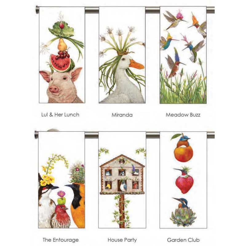 PPD Geschirrtücher mit originellen Tiermotiven von Vicki Sawyer, detailreich illustriert mit Ente, Schwein, Vögeln und Blumen – kunstvolle Küchendeko und Geschenkidee.