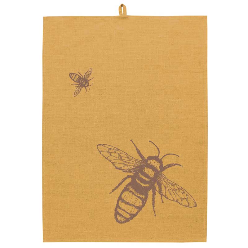 "Biene kupfer" - Geschirrtuch Leinen honiggelb von Frohstoff