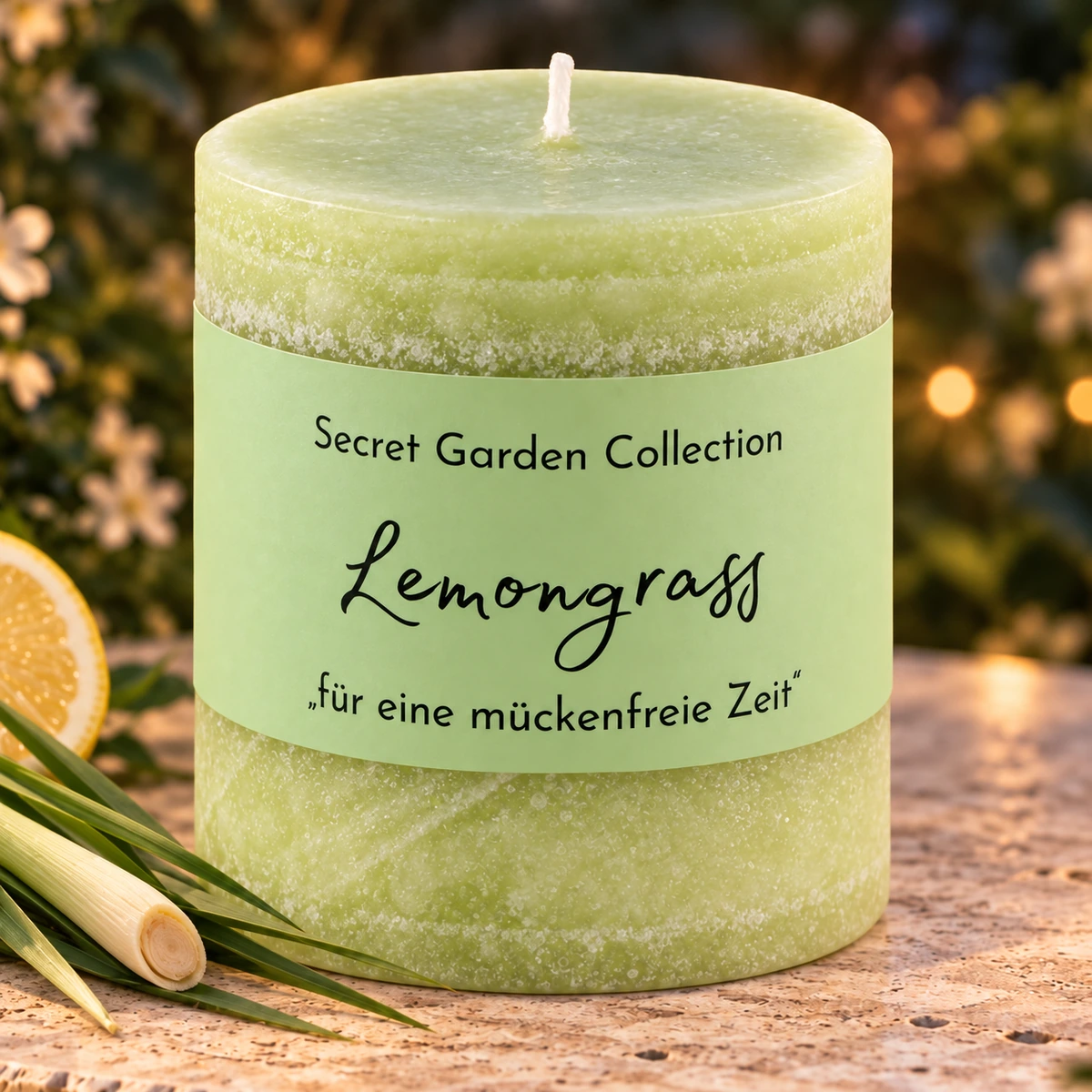 Schulthess Secret Garden Duftkerze Lemongrass mit Zitronengras im Garten