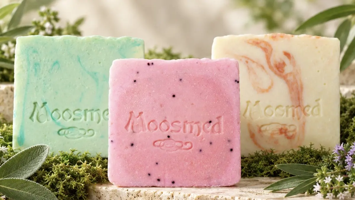 Handgefertigte Moosmed Naturseifen mit Moos und frischen Kräutern