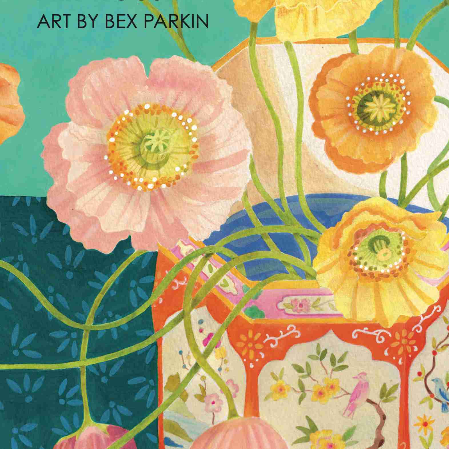 PPD Servietten mit floralen Mohnblumen von Künstlerin Bex Parkin, kunstvoll illustriert in leuchtenden Farben – stilvolle Ergänzung für PPD Tischkultur und kreative Dekoration.