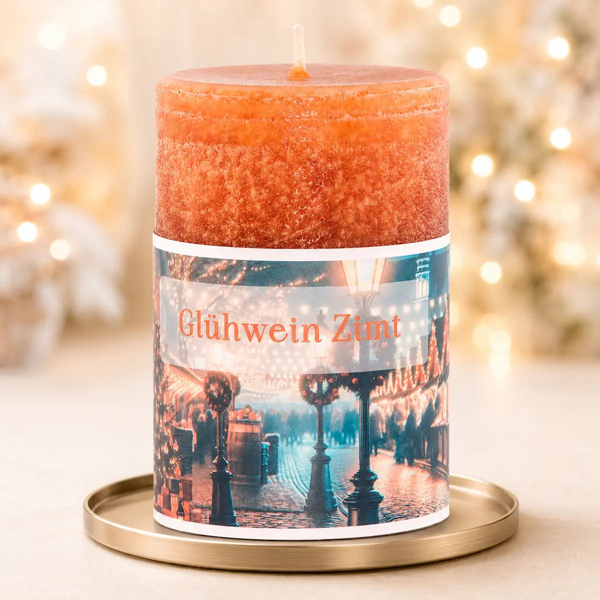 Schulthess Duftkerze Glühwein Zimt aus der Nostalgie Collection mit Weihnachtsmarkt-Motiv