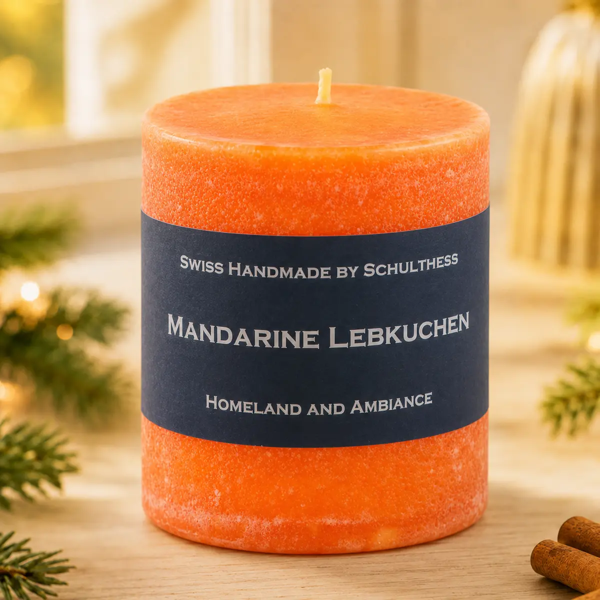 Orange Schulthess Duftkerze Mandarine Lebkuchen in festlicher Weihnachtsatmosphäre