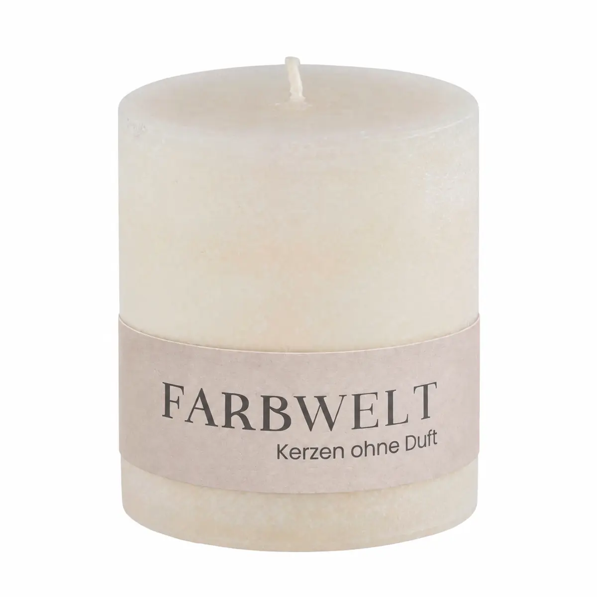Schulthess Stumpenkerze Chamois ohne Duft mit FarbwELT-Banderole