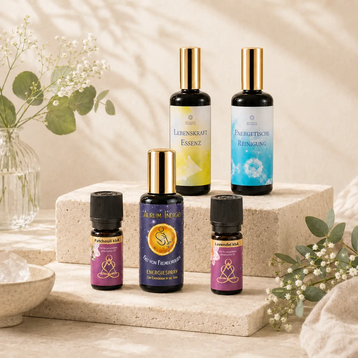 Ätherische Öle, Aurum Indigo Energiespray und Lichtweberin Essenzen von Berk