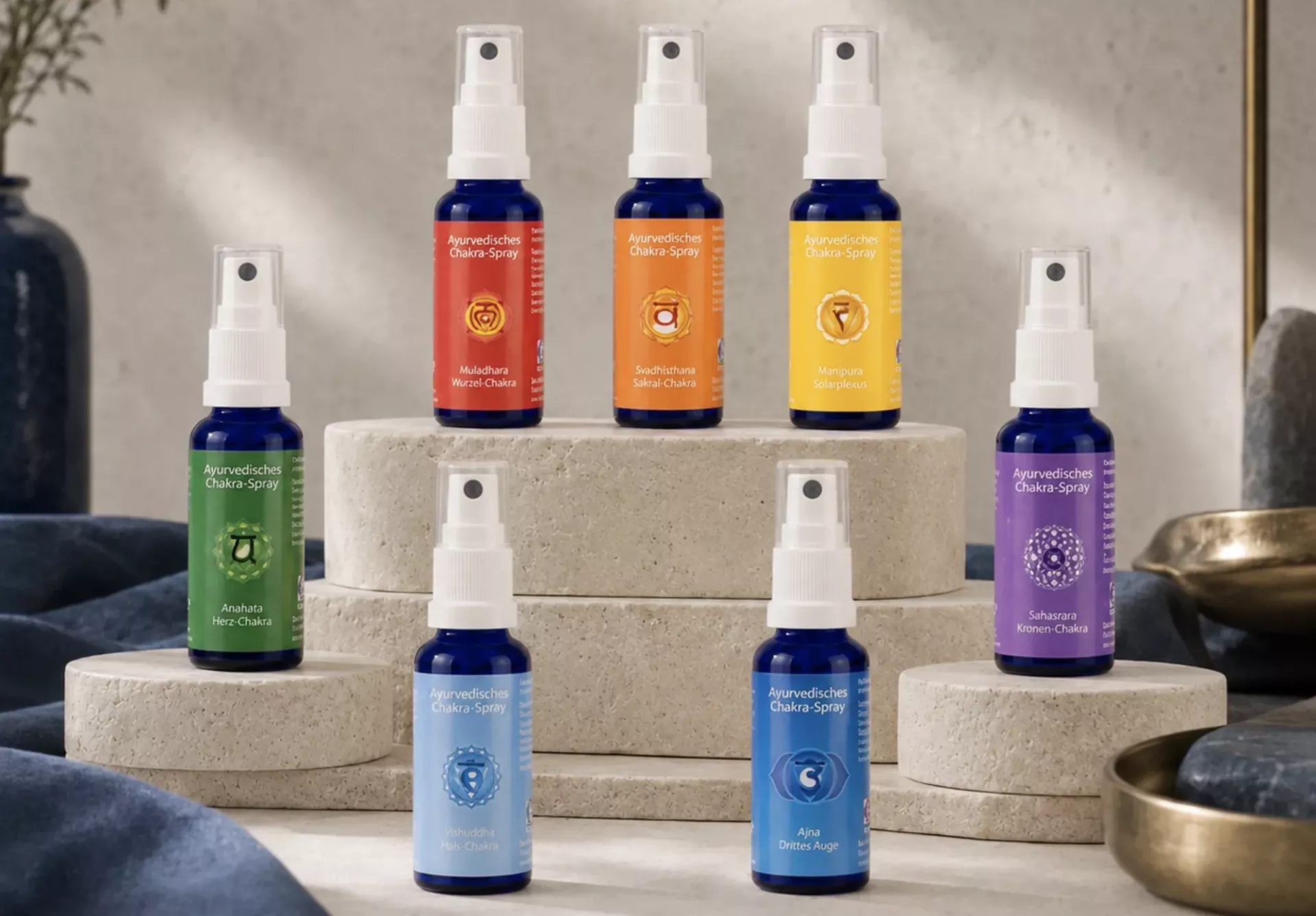Sieben ayurvedische Chakra Sprays von Berk für die sieben Hauptchakren