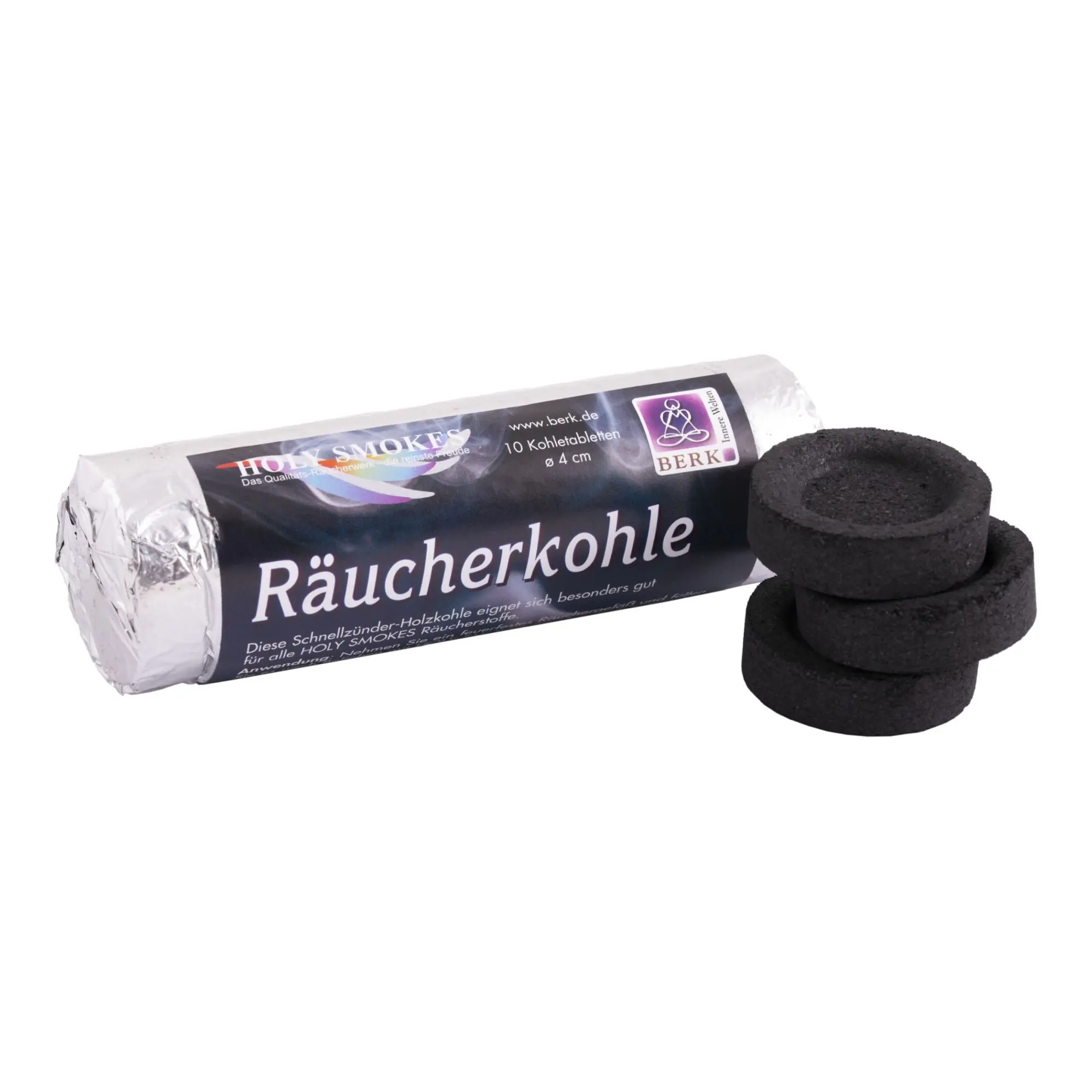 Berk Räucherkohle Ø 4 cm mit Verpackung und drei Kohletabletten