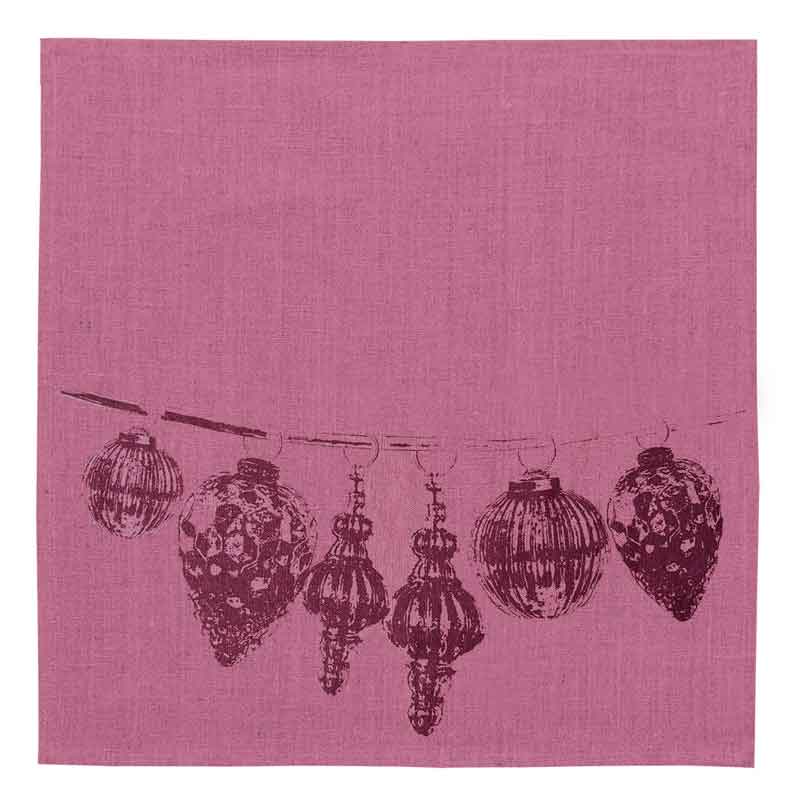 "Festliche Kugeln - Farbe Erika " - Serviette aus Leinen - von Frohstoff