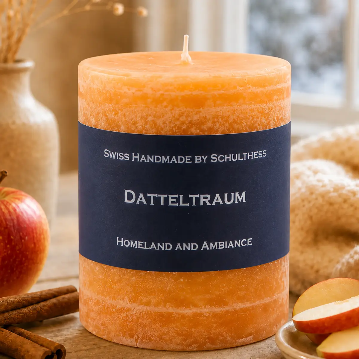 Schulthess Duftkerze Datteltraum in heller winterlicher Atmosphäre