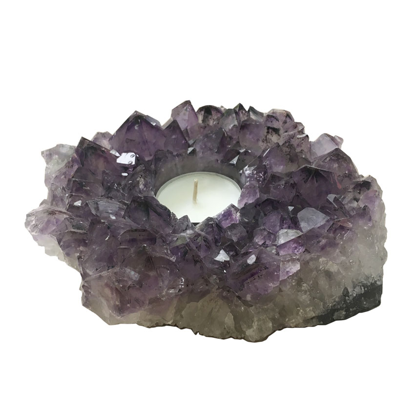 Teelichthalter aus einem Amethyst Kristall, Modell 3