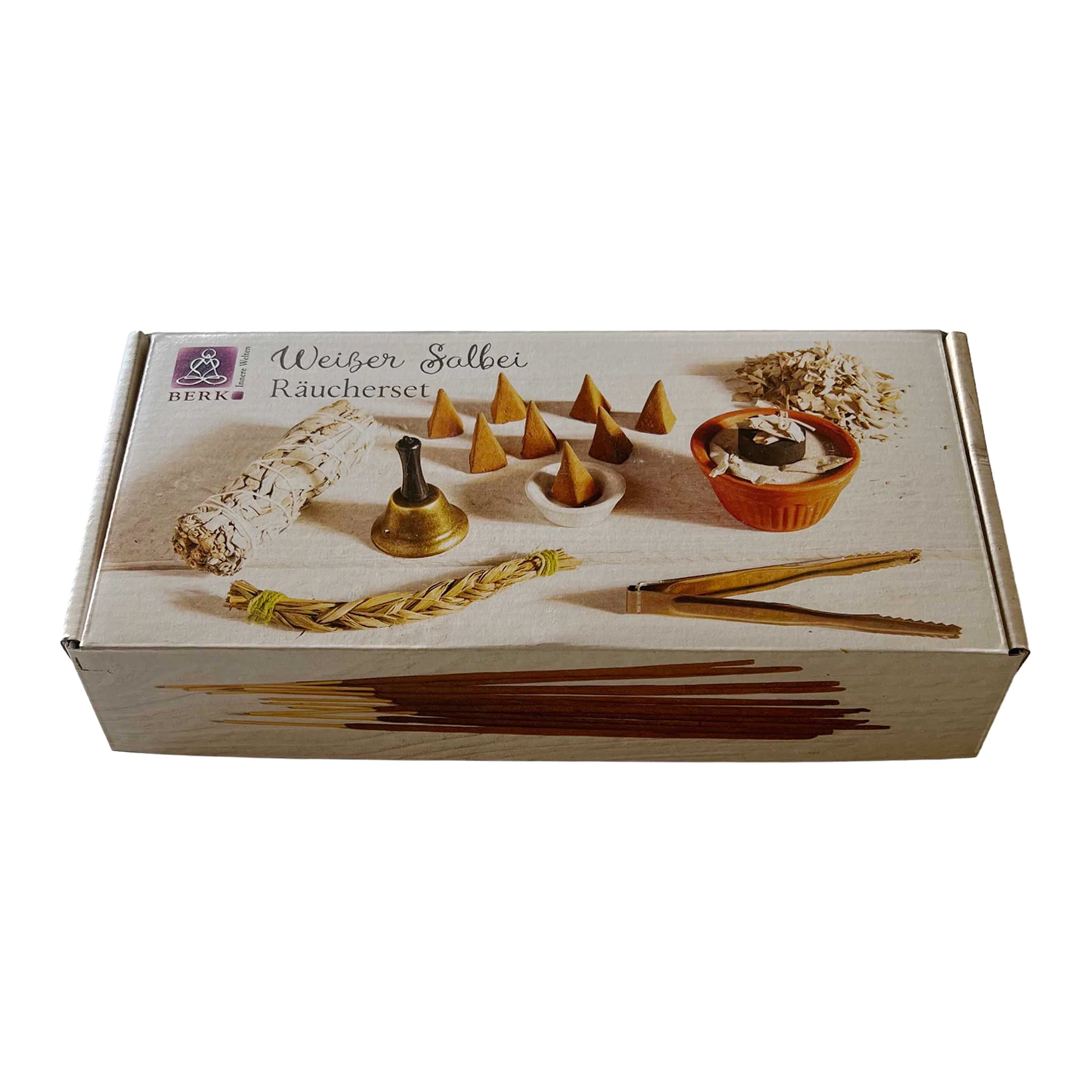 Räucherset Weißer Salbei von Berk in der Produktverpackung auf weißem Hintergrund