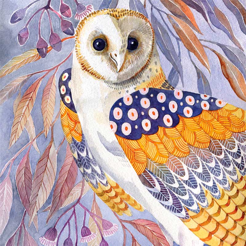 PPD Serviette „Athena“ mit elegantem Eulenmotiv im künstlerischen Stil von Sally-Ann Langley – detailreiches Design für naturinspirierte und stilvolle Tischdekoration.