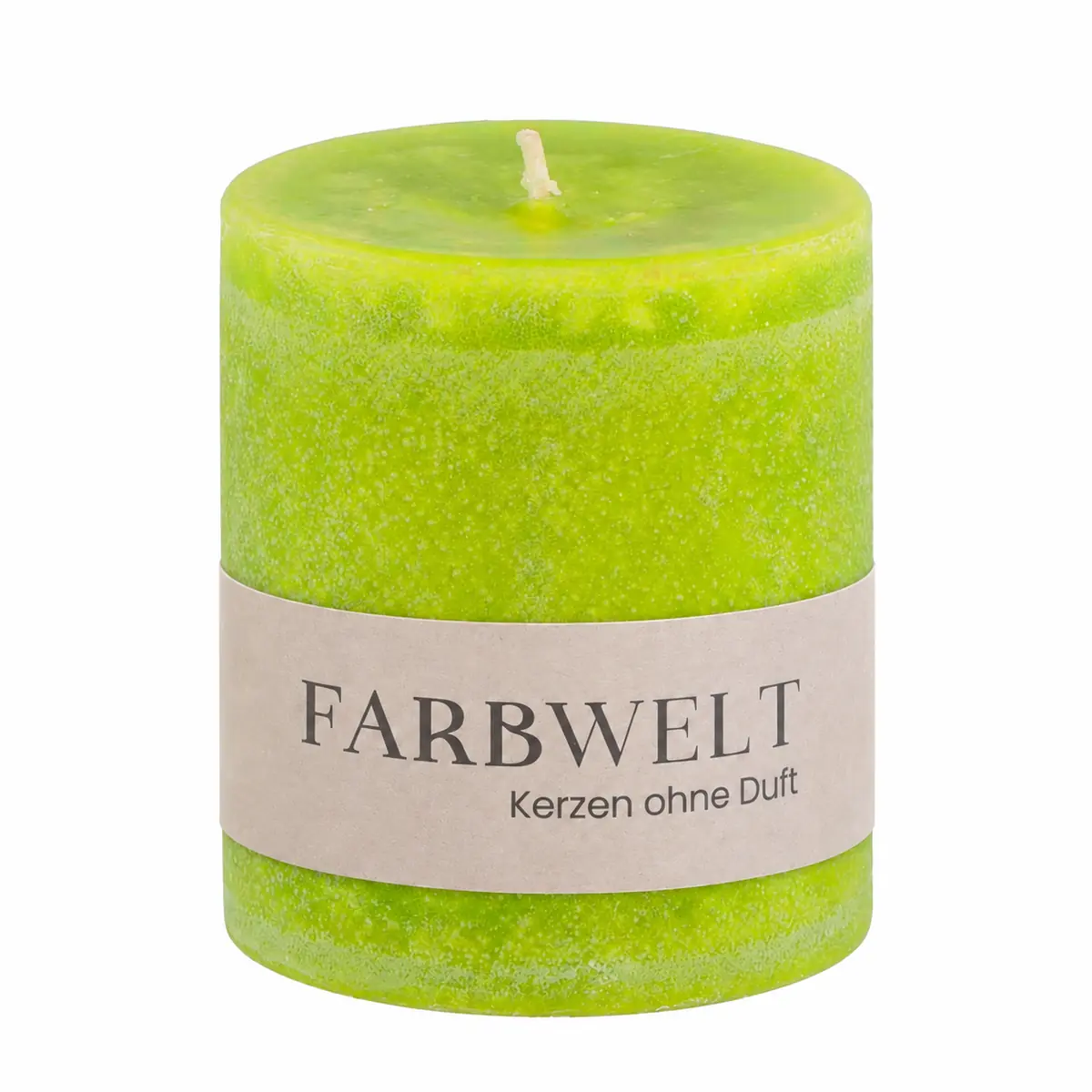 Schulthess Stumpenkerze Limone ohne Duft mit FarbwELT-Banderole