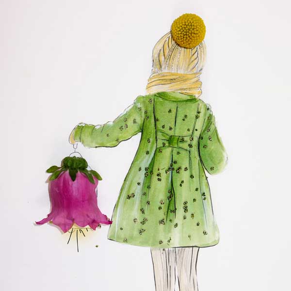 Weihnachtskarte „Glockenblume“ von Lütteblüten mit liebevoller Illustration eines Mädchens mit Blütenlaterne – kunstvolle Papeterie für festliche und persönliche Grüße.