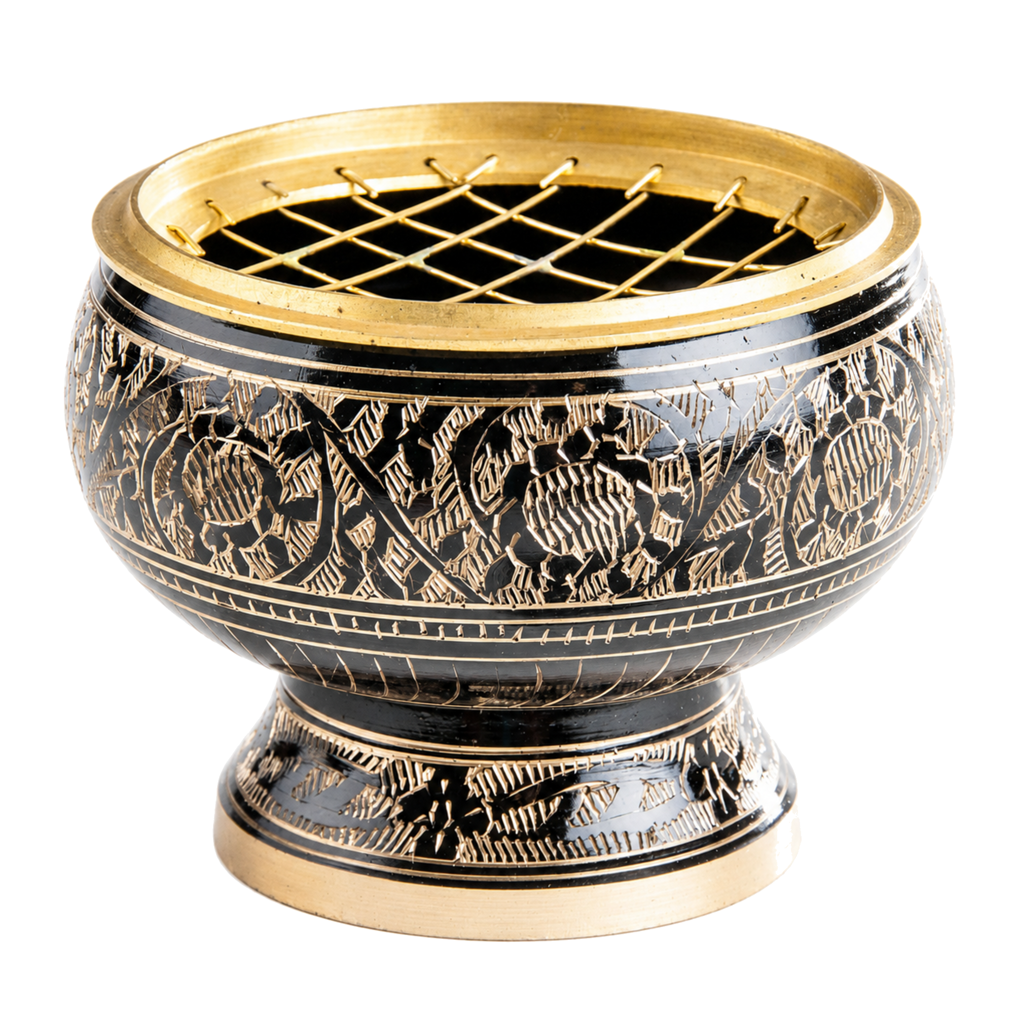 Schwarz-goldene Räucherschale mit Messinggitter