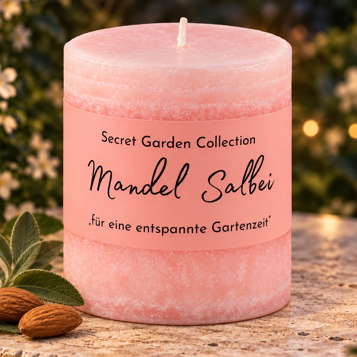 Schulthess Secret Garden Duftkerze Mandel Salbei mit Mandeln und Salbeiblättern