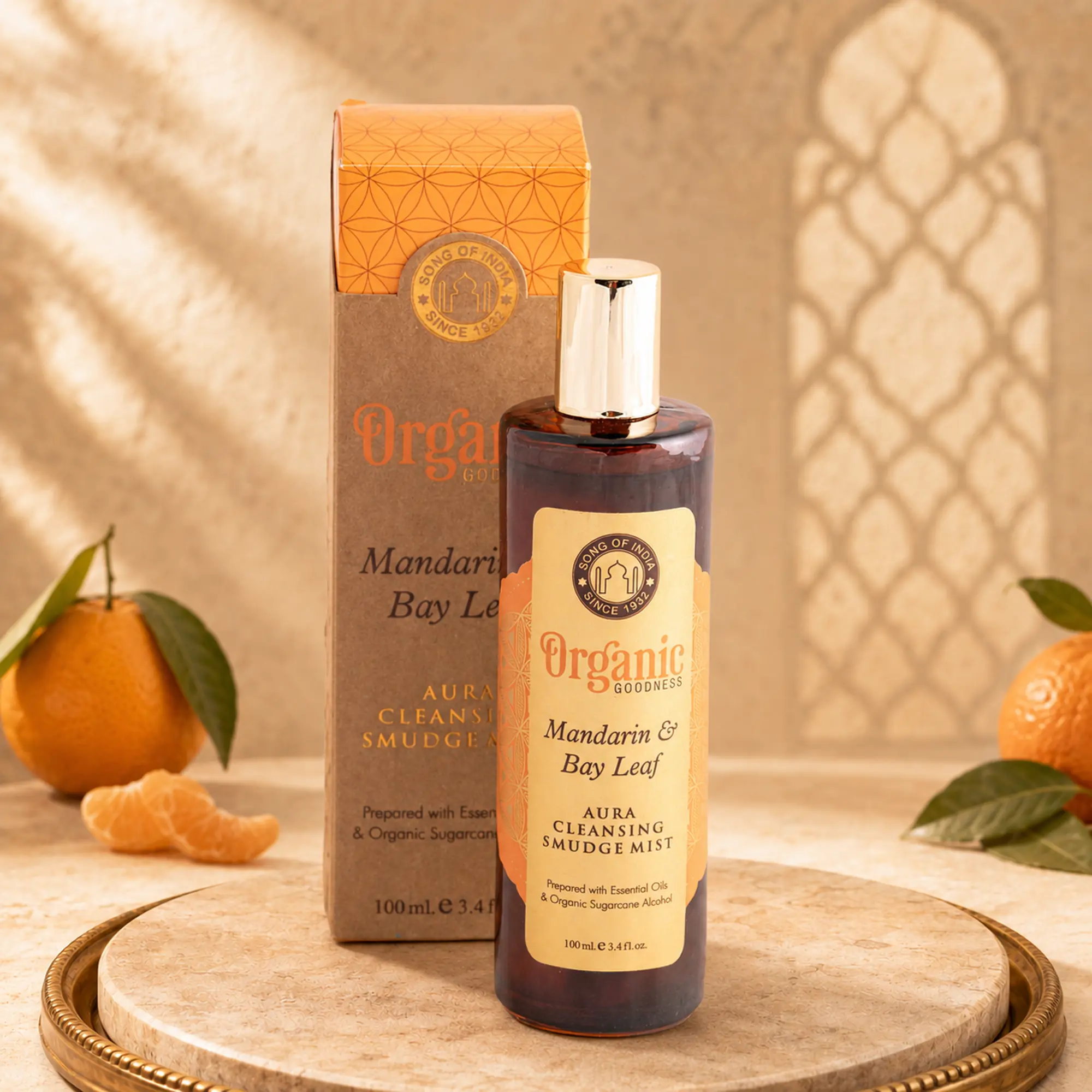 Song of India Mandarin & Bay Leaf Aura Cleansing Smudge Mist mit Mandarinen und Lorbeerblättern