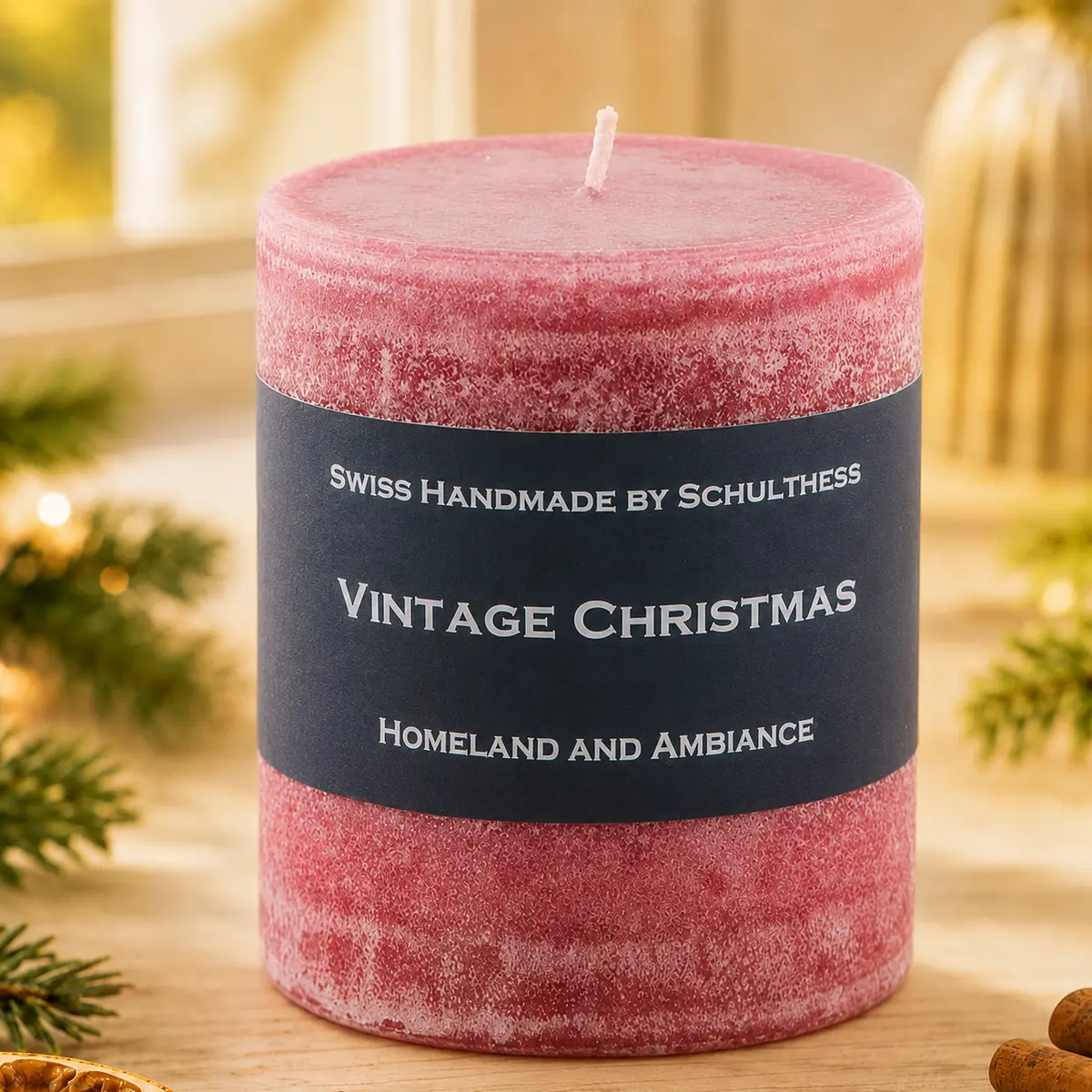 Rosarote Schulthess Duftkerze Vintage Christmas in festlicher Weihnachtsatmosphäre