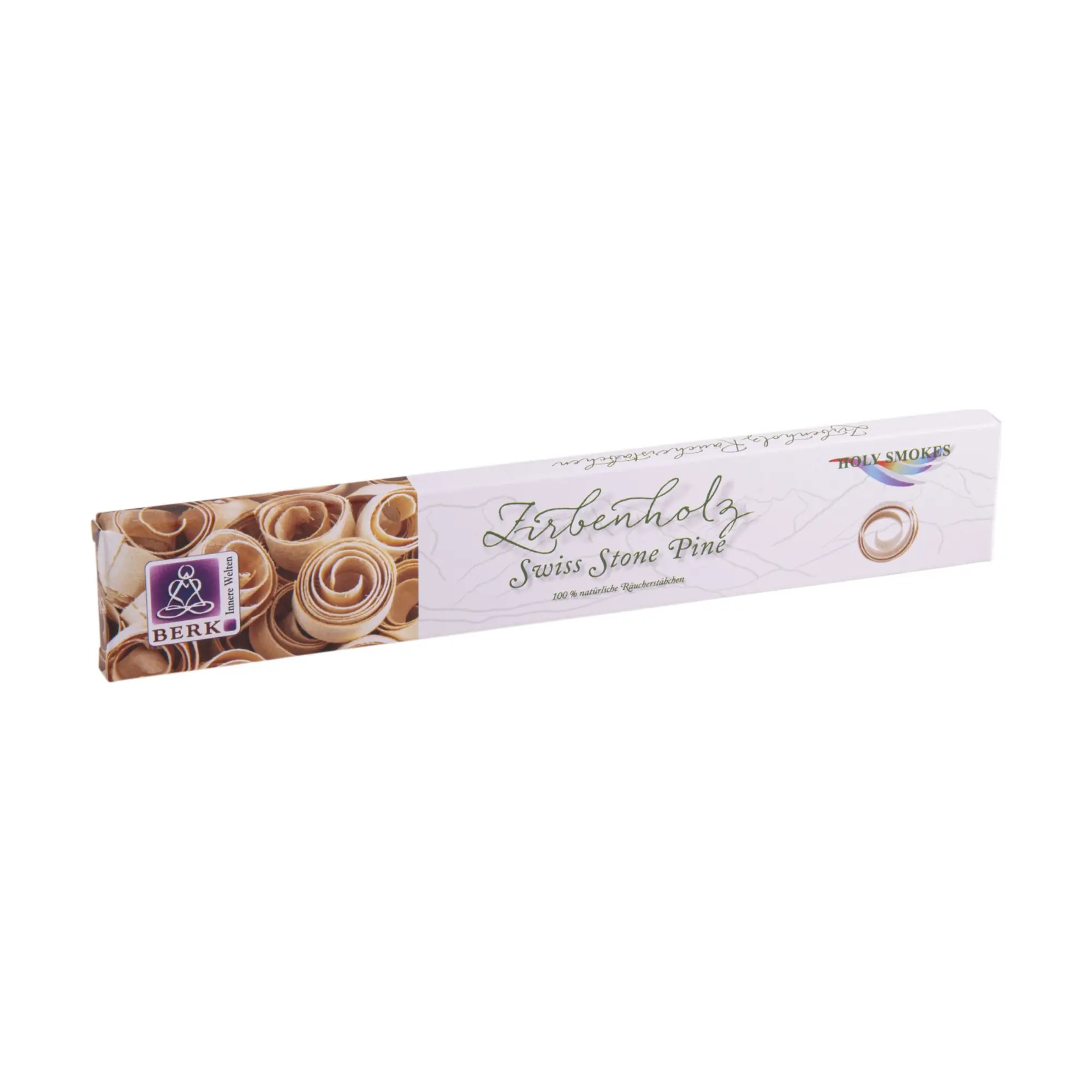 Zirbenholz Swiss Stone Pine Räucherstäbchen von Berk in weißer Verpackung