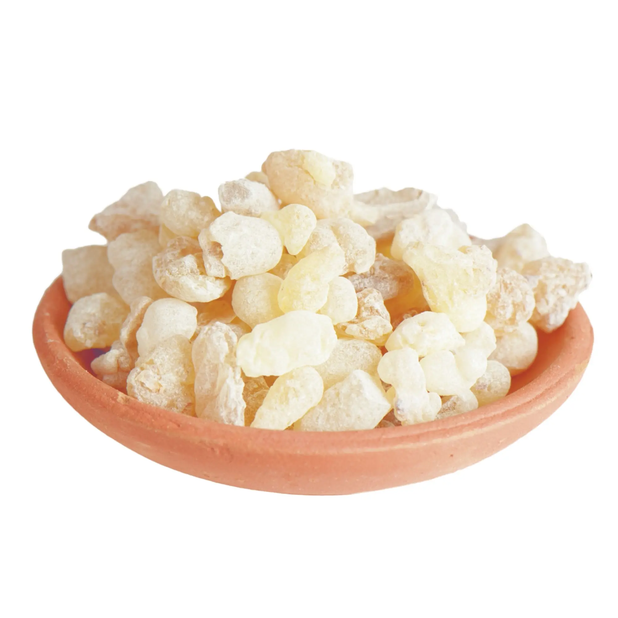 Helle Olibanum-Weihrauchstücke aus Somalia in einer Schale – naturreines Harz von Boswellia sacra.