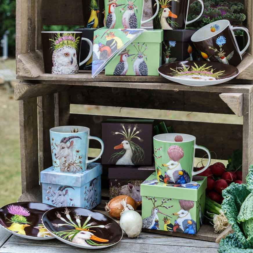 PPD Tassen, Teller und Geschenkboxen mit Tiermotiven von Vicki Sawyer – detailreiche Illustrationen für stilvolle Tischkultur und kreative Geschenkideen.
