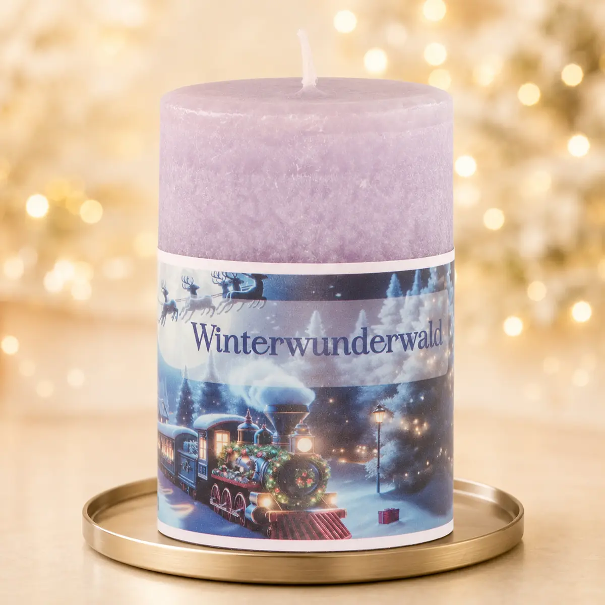 Schulthess Duftkerze Winterwunderwald aus der Nostalgie Collection mit winterlichem Eisenbahn-Motiv
