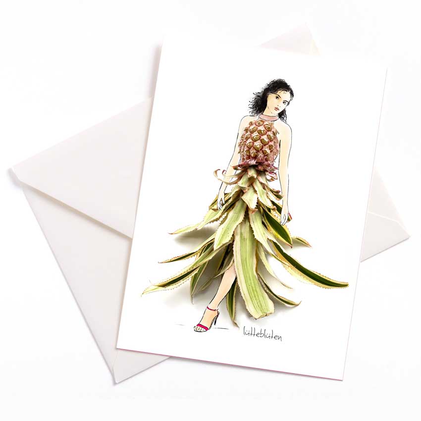 Grußkarte / Kunstkarte "Mini Ana-nas Kleid" von Lütteblüten